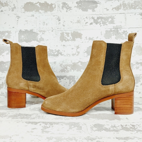 New Steve Madden Rhiannon Tan Suede Block Heel Ankle Boots O735 - Picture 5 of 11